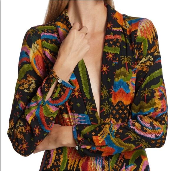 FARM RIO Macaw Island Printed Maxi Dress Tropical Vacation XS Black - Picture 3 of 16